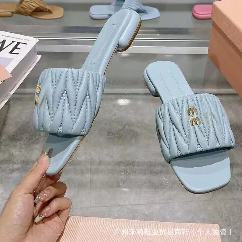 Miu Miu Matelassé Slide Pink Slippers - 8