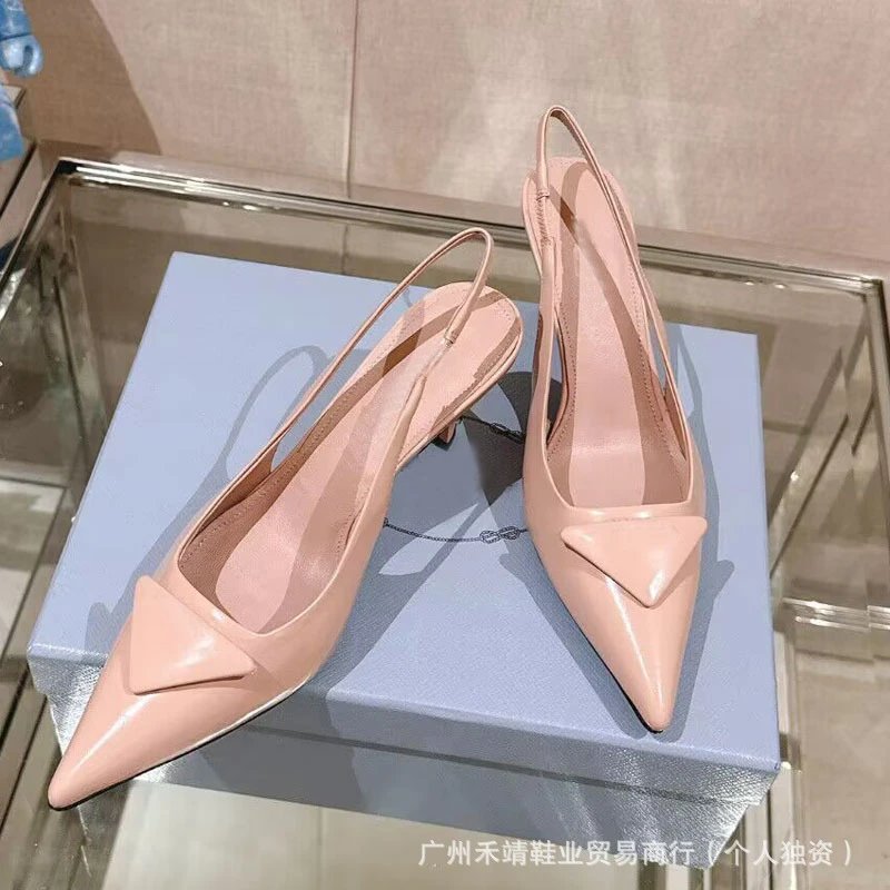Prada Triangle-Toe Slingback Heels in Nude Pink - 2