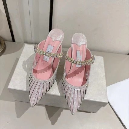 Crystal-Embellished Pointed-Toe Mule Heel in Light Pink - 2
