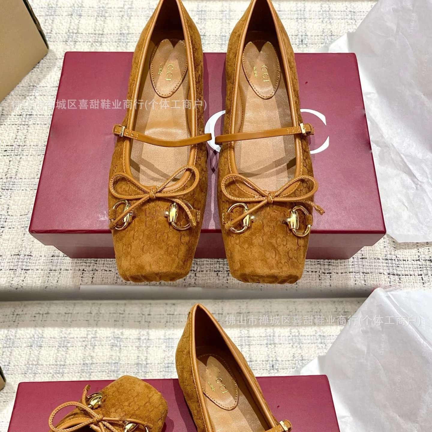 Gucci Horsebit Bow Loafers Tan Suede Flat Shoes - 6