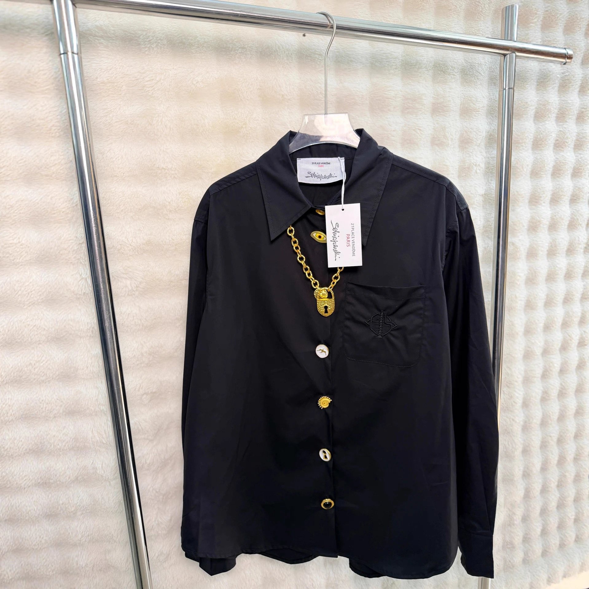 Unbranded Shirts Long-Sleeve Button-Up Shirt with Embroidered Chest Pocket and Gold-Tone Buttons image 4