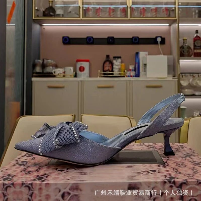 Design Bow-Embellished Glitter Slingback Stilettos - 4