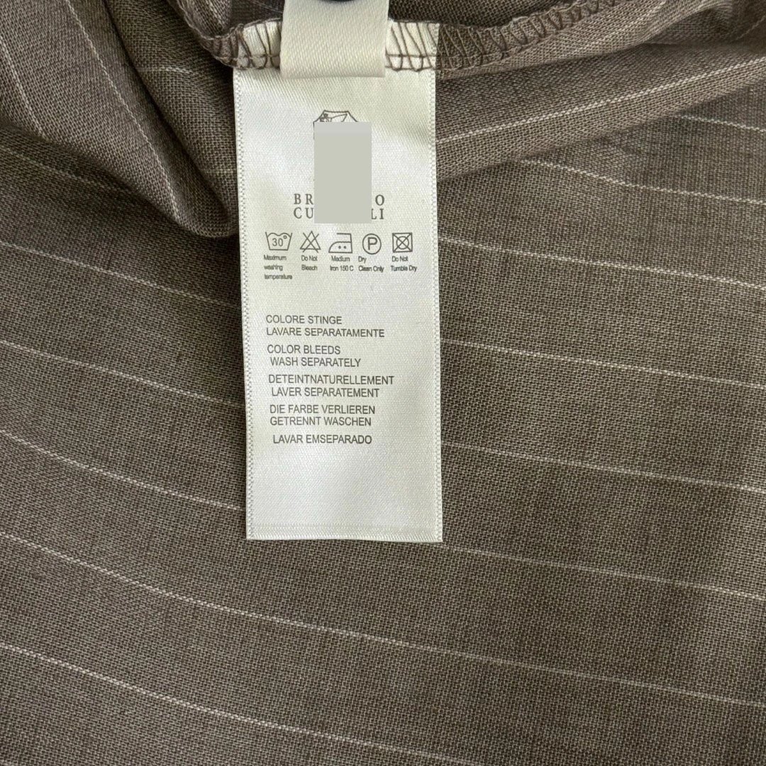 Off-White Sequin Collar Pinstripe Shirt and Trousers Set Gray - 13
