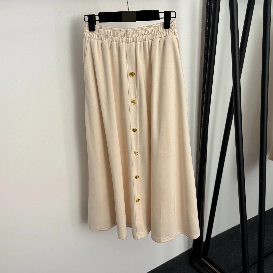 Beige Button-Front Skirt Set with Cropped T-Shirt - 10