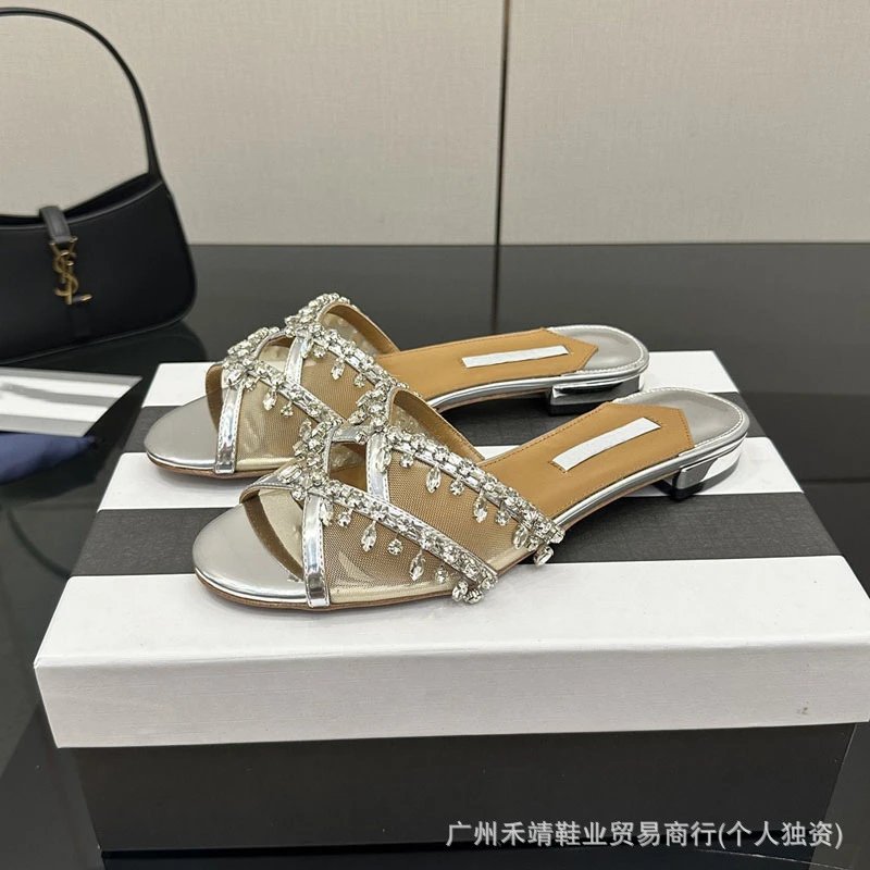 Saint Tears Crystal-Embellished Mesh Mules White Sandals - 8