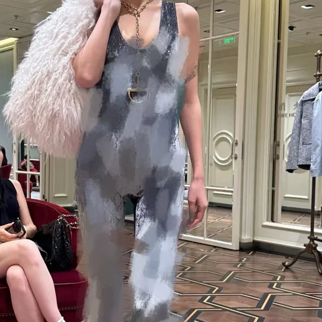 Gucci Jumpsuits Sleeveless rhinestone GG-pattern velvet jumpsuit product detail image 1