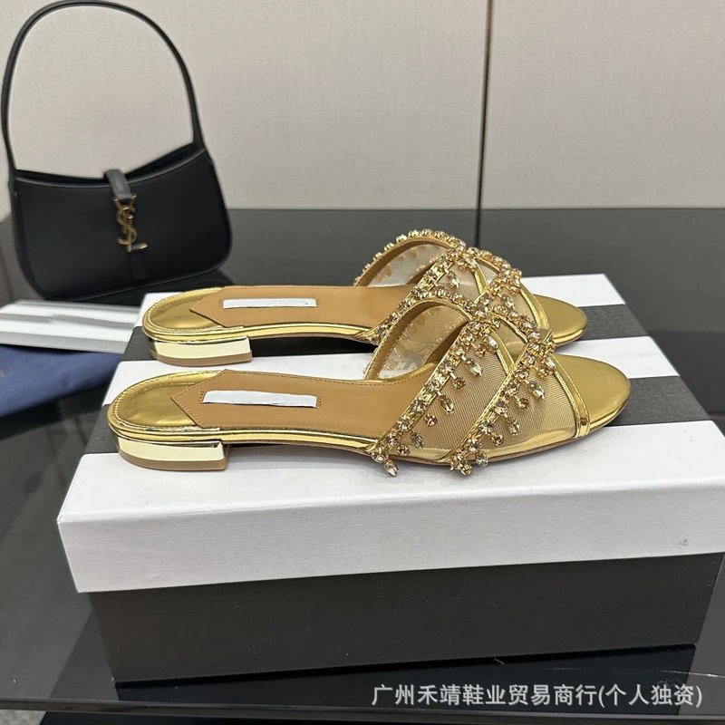 Saint Tears Crystal-Embellished Mesh Mules White Sandals - 10