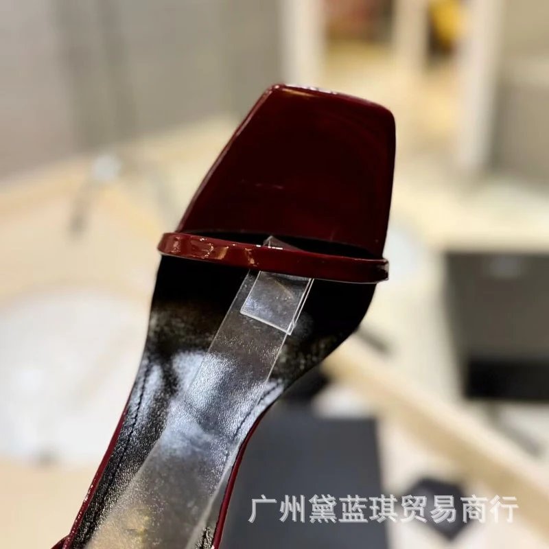 Red Patent Leather Square-Toe Ankle-Strap Block Heels - 10