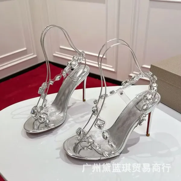 Christian Louboutin Crystal-Embellished Gold Metallic Gladiator Sandals - 5
