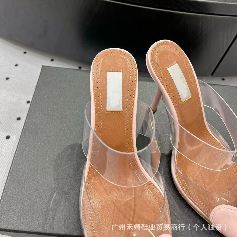 Clear Strap Pointed-Toe Mules Sky Blue Heels - 7