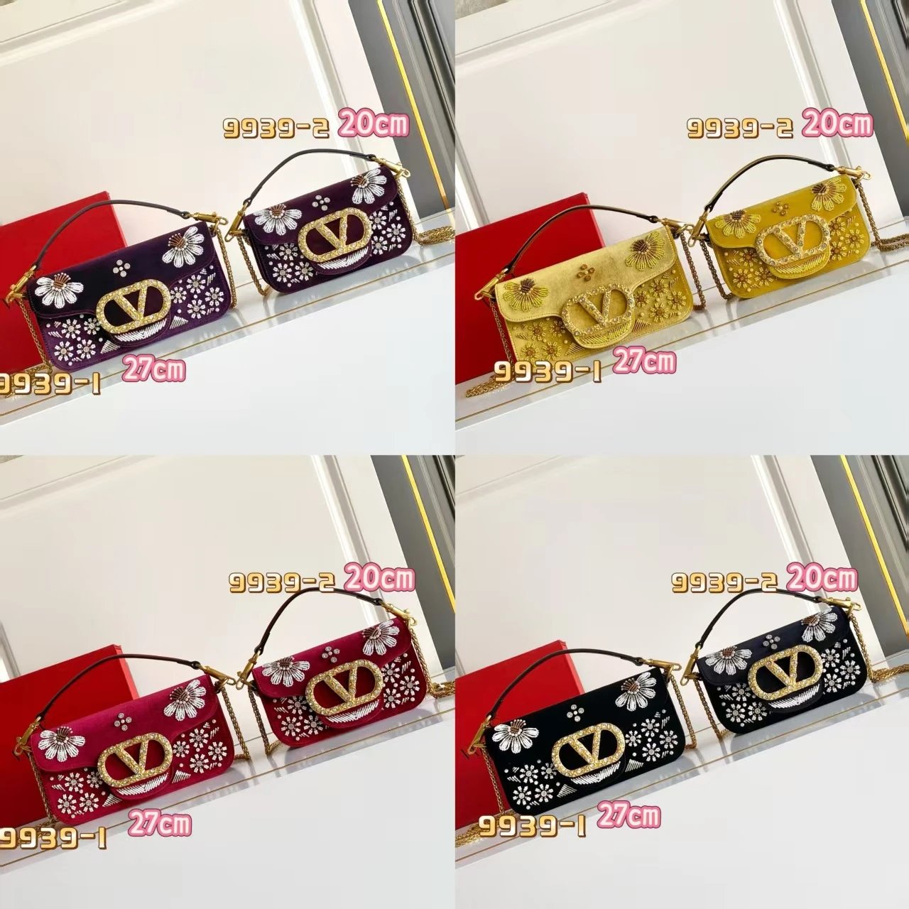 Valentino Garavani VLogo Embellished Velvet Shoulder Bag Yellow - 3