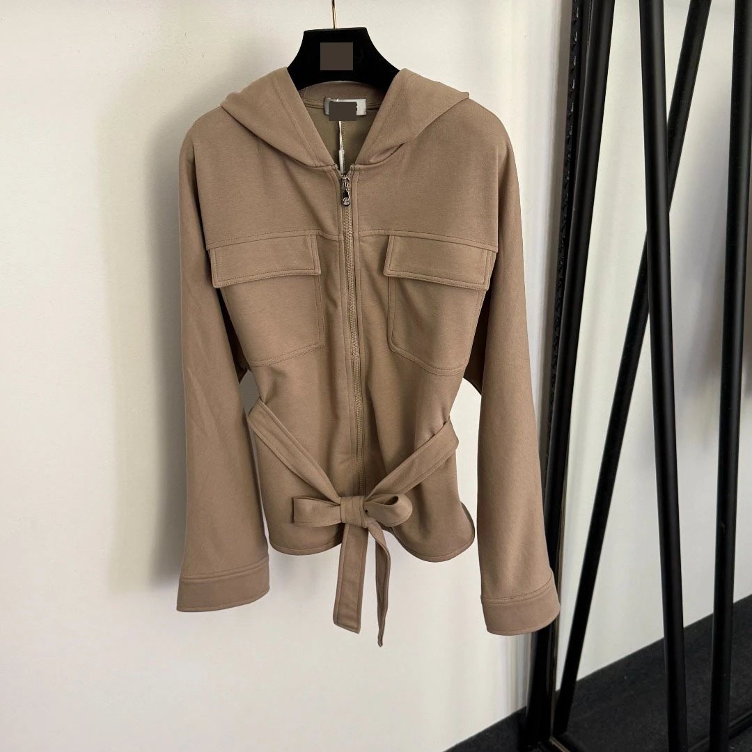 Beige Hooded Wrap Jacket and Wide-Leg Sweatpants Set - 6