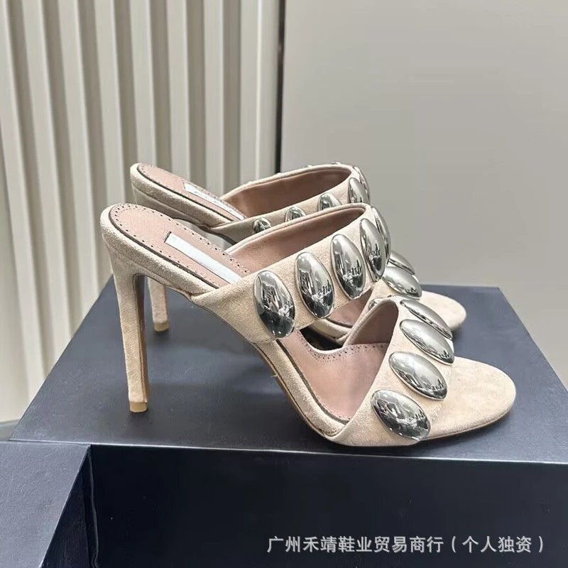 Valentino Garavani Rockstud Flat Mules Beige Sandals - 5