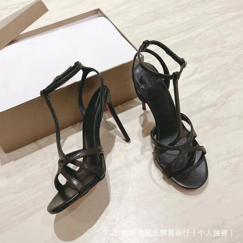 Red Patent Leather T-Strap Stiletto Sandals - 9