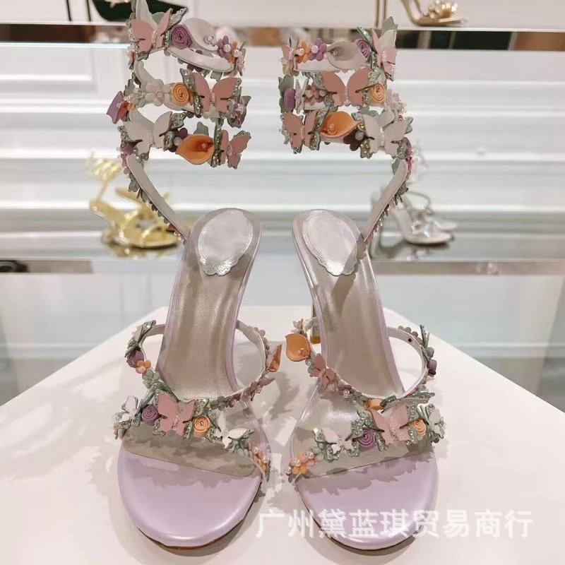 R欧美蝴蝶花朵蛇形缠绕细跟高跟仙女公主性感婚鞋礼鞋宴会女鞋: findsindex.com