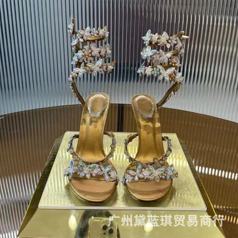 Handcrafted Floral Embellished Lilac Block Heel Sandals - 6