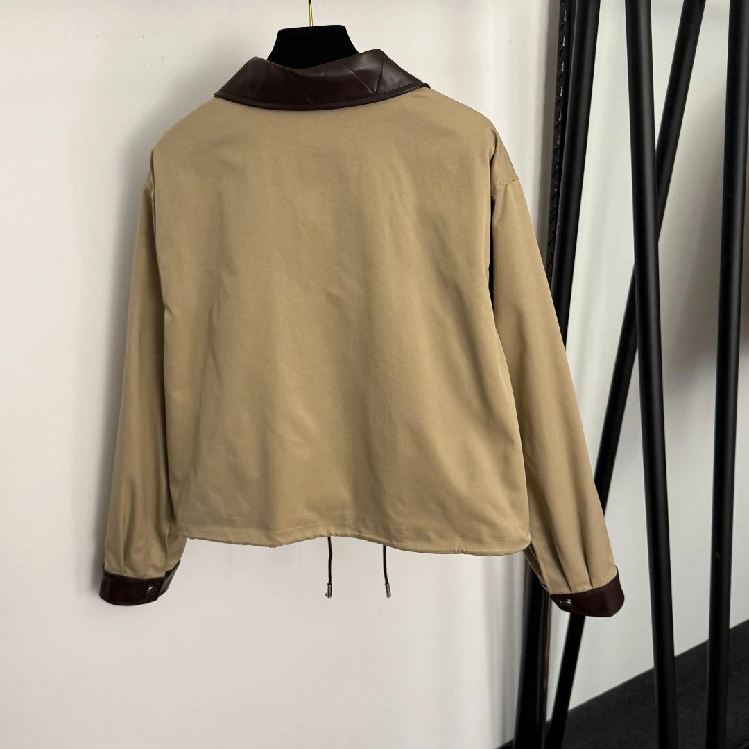 Chloé Woody Jacket Beige Leather-Trimmed Outerwear - 9