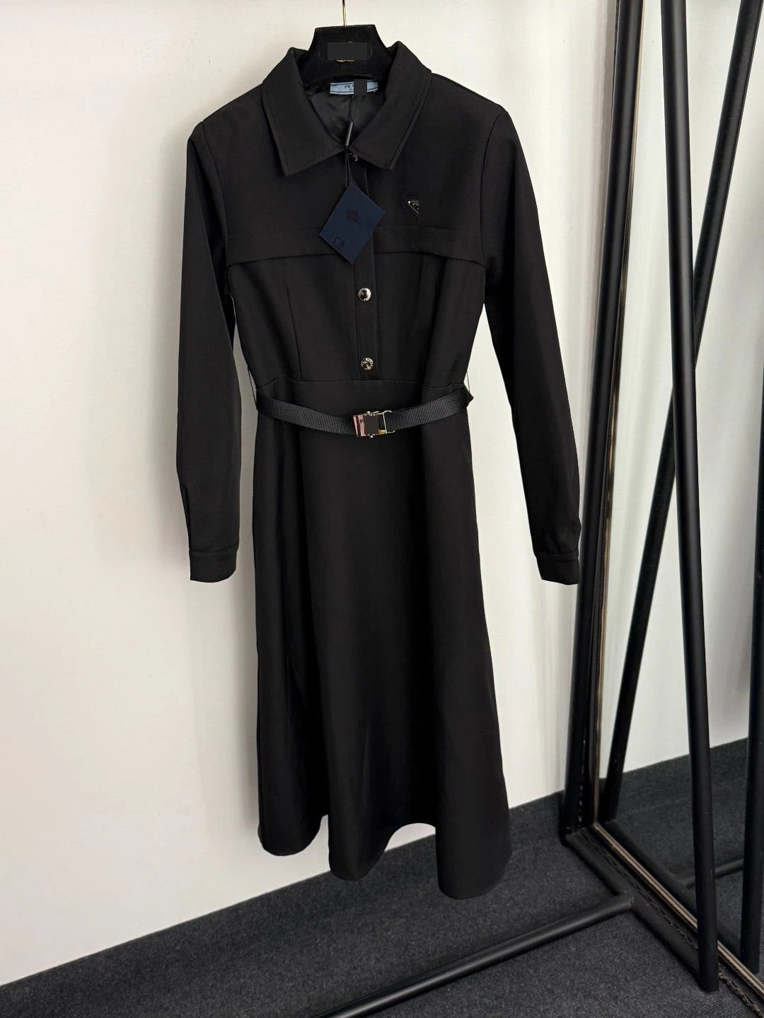 Prada Shirt Dress Black with Belt - 4