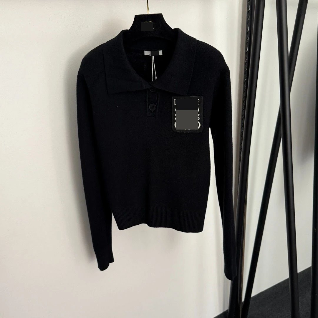 Black Knit Collared Sweater and Wide-Leg Pants Set - 5