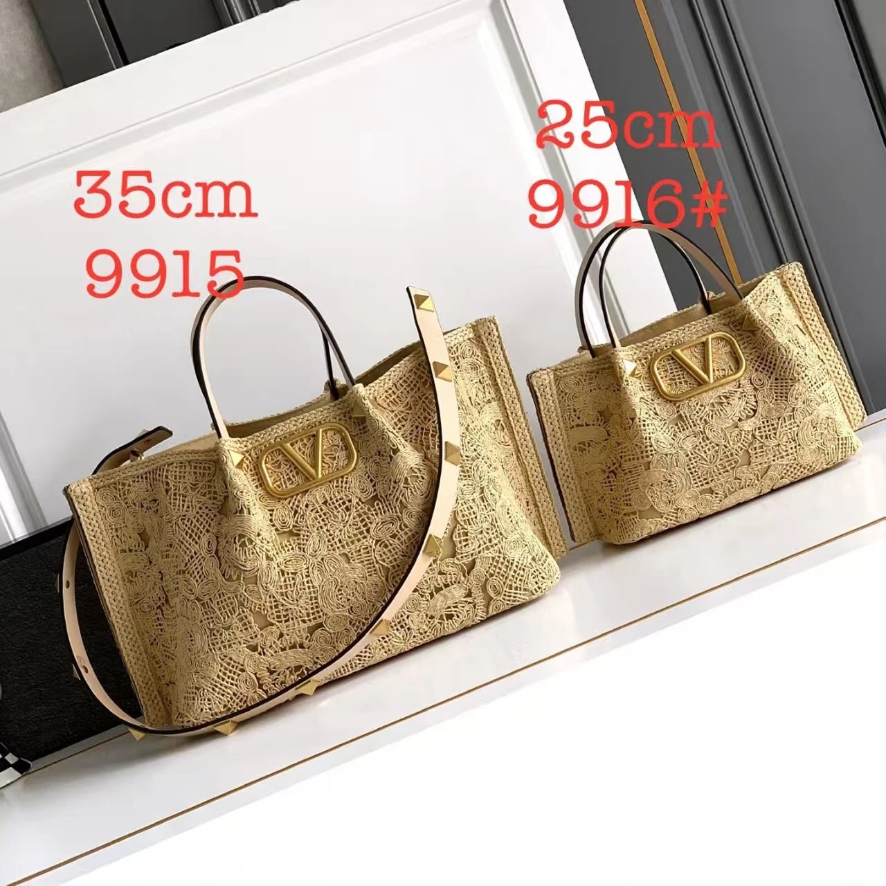 Valentino Garavani Roman Stud Lace Tote Bag Beige Handbag