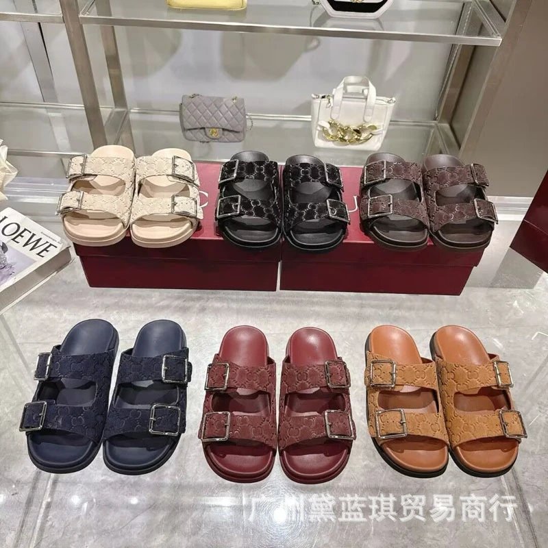 Gucci GG Marmont Slide Sandals Navy Blue Slippers - 2