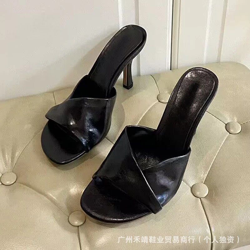 Cross-Strap Mule Heels Light Blue Sandals