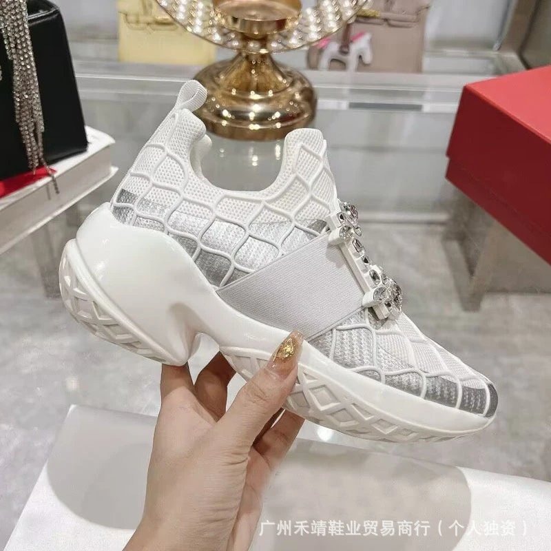 Roger Vivier Rockstud Spike White Mesh Sneakers - 6