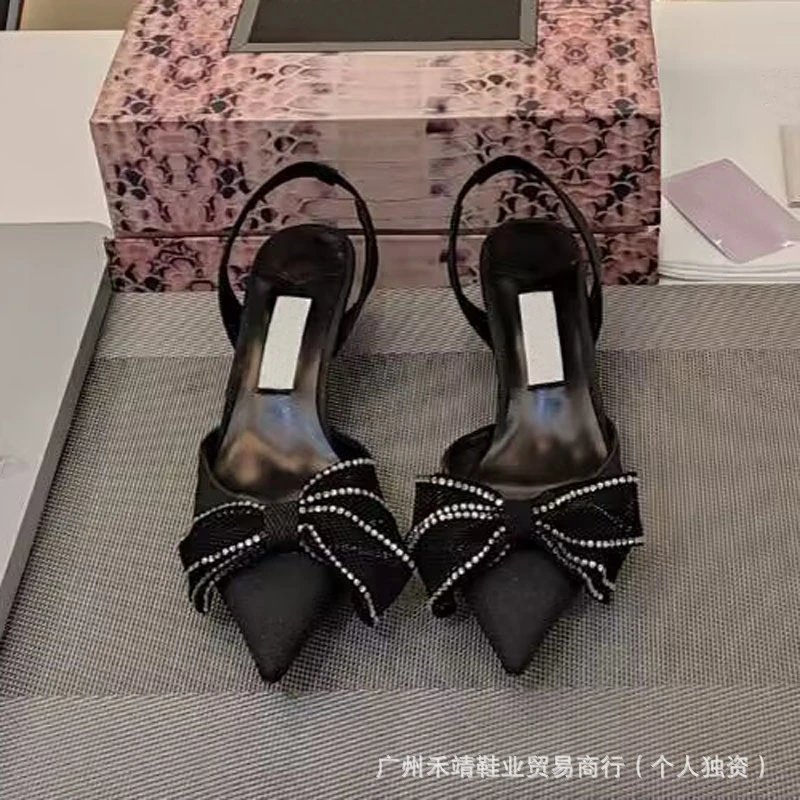 Bow-Embellished Glitter Slingback Stilettos