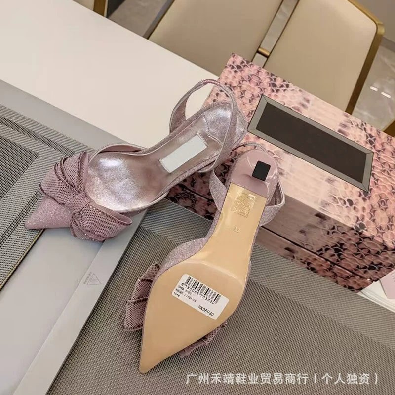 Design Bow-Embellished Glitter Slingback Stilettos - 8