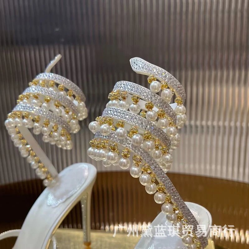 Versace Medusa Sandals White Pearl & Crystal Embellished Heels - 8