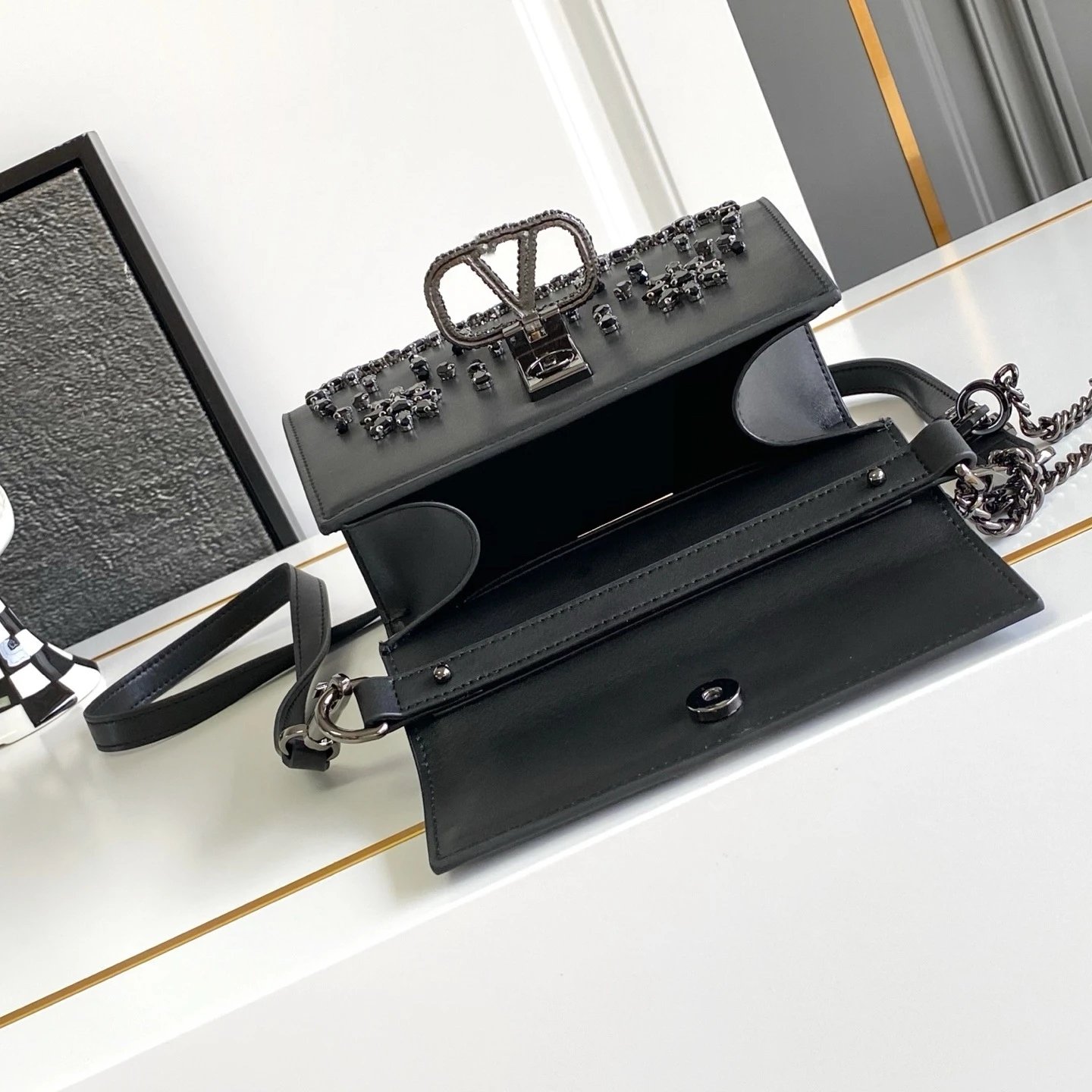 Valentino Garavani Rockstud Spike Gray Chain Shoulder Bag - 6