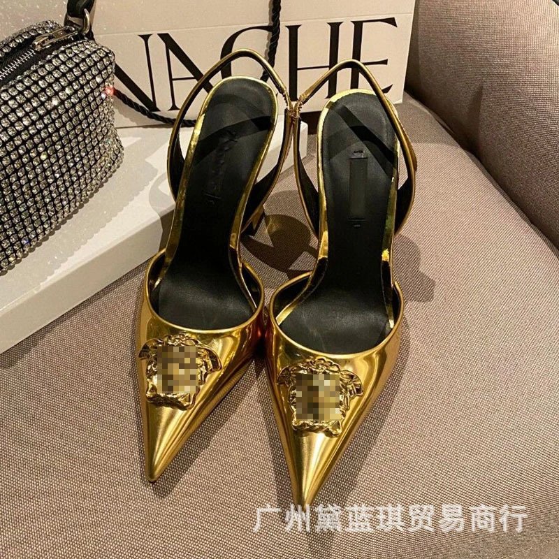 Versace Medusa Slingback Heels Gold Metallic Stilettos - 5