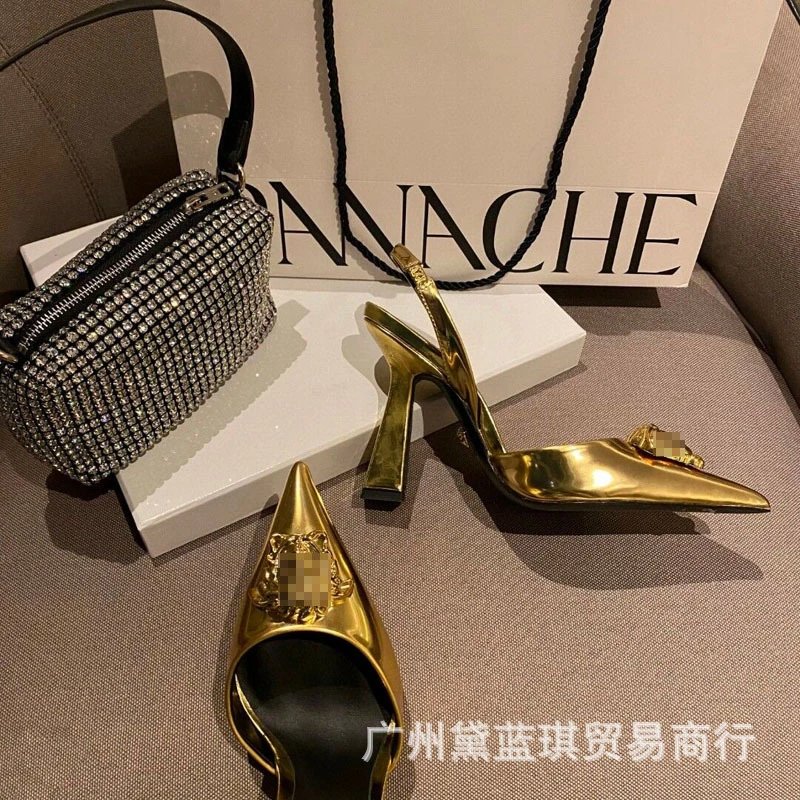 Versace Medusa Slingback Heels Gold Metallic Stilettos - 7