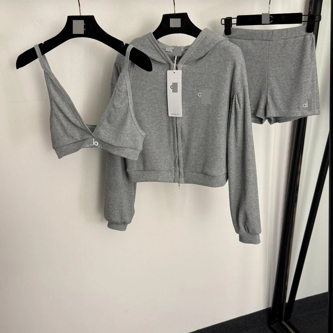 GRA Ribbed Cropped Hoodie Set Gray Activewear - 4