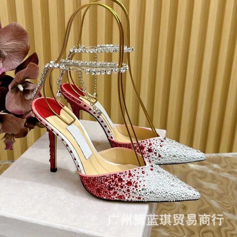 Christian Louboutin Strass Ankle-Strap Stilettos Red-to-Silver Gradient Heels