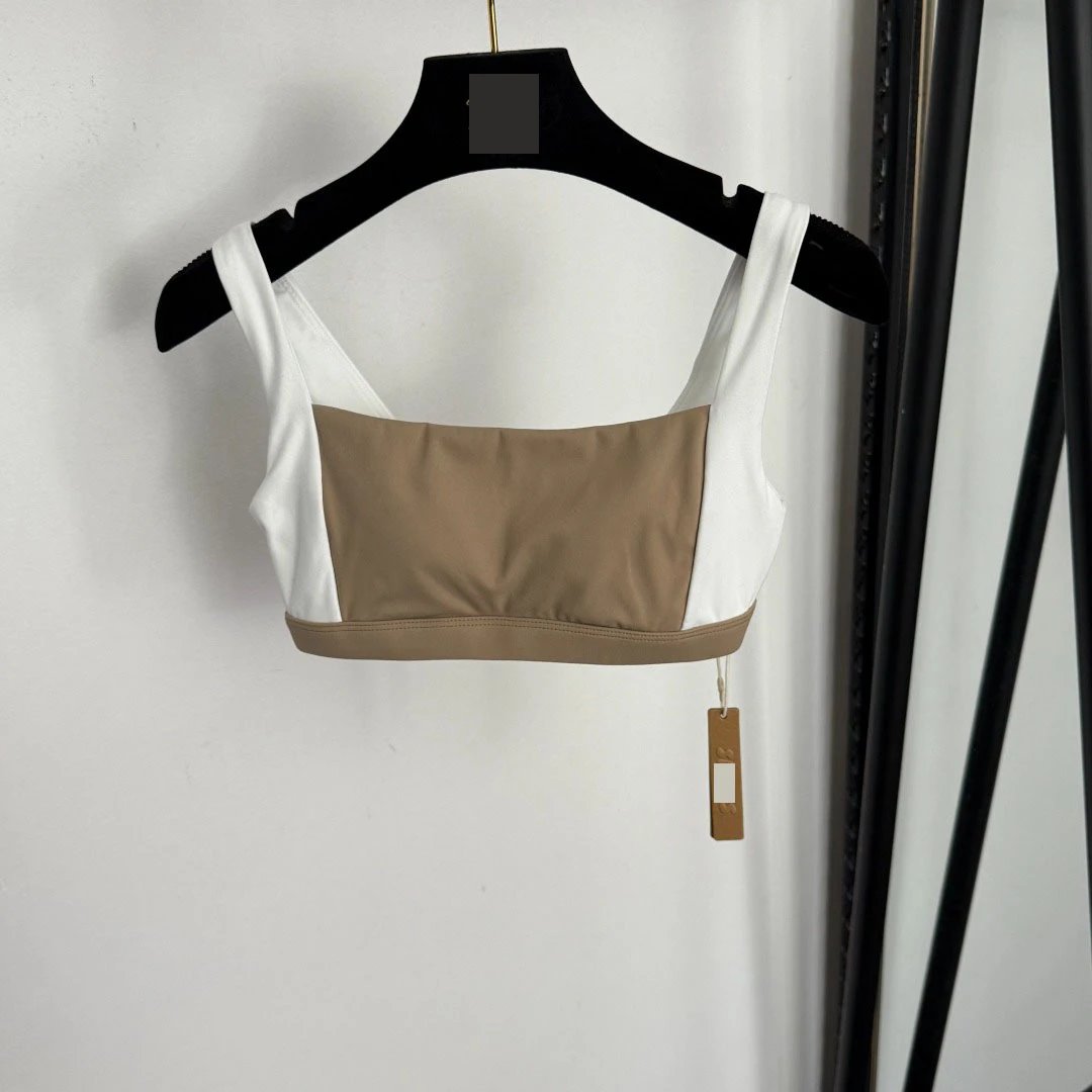 Activewear Set Beige and White Color-Block Sports Bra and Bike Shorts - 8