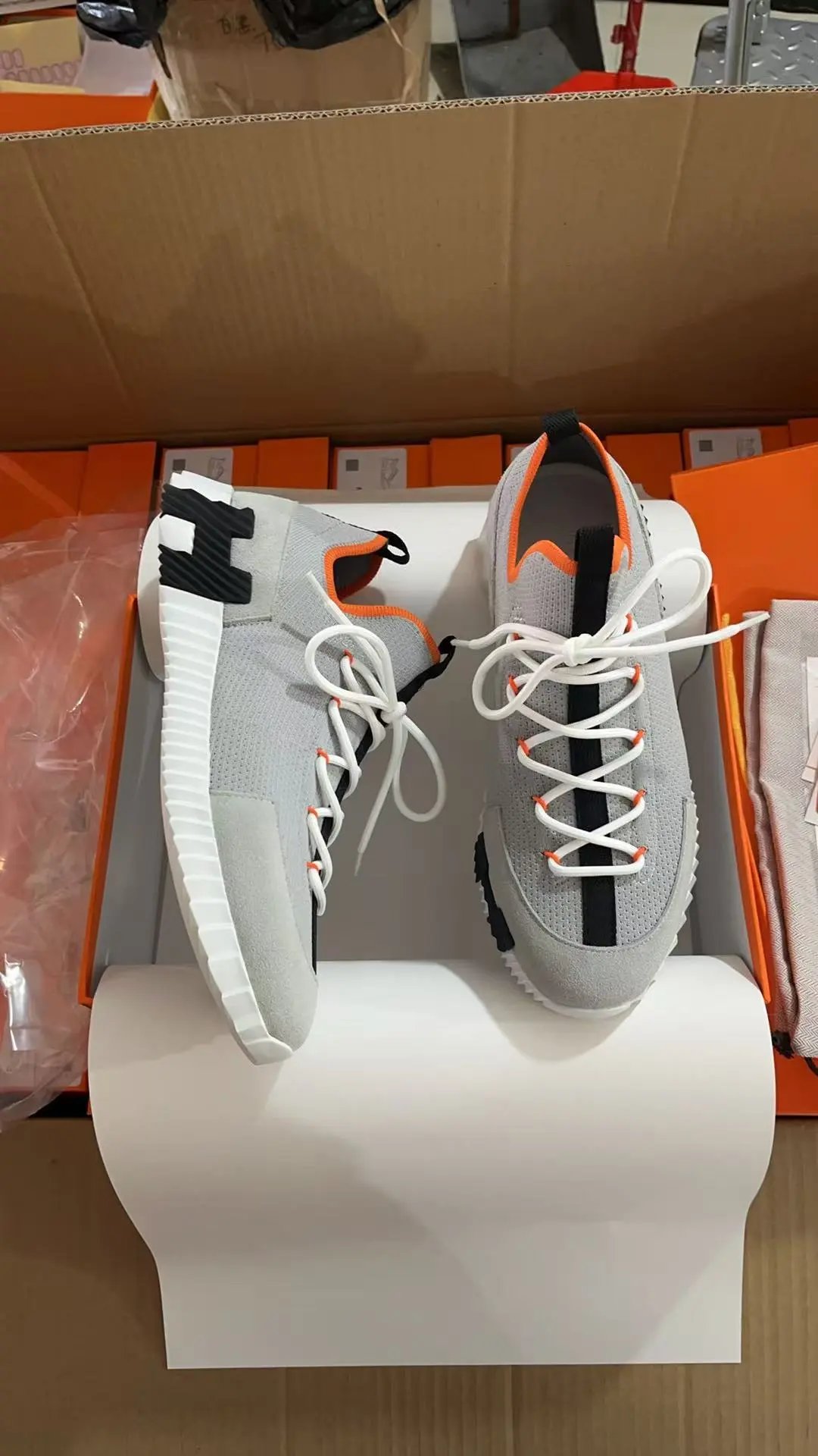 Hermès H-Boot Sneakers Gray Orange White Sneakers