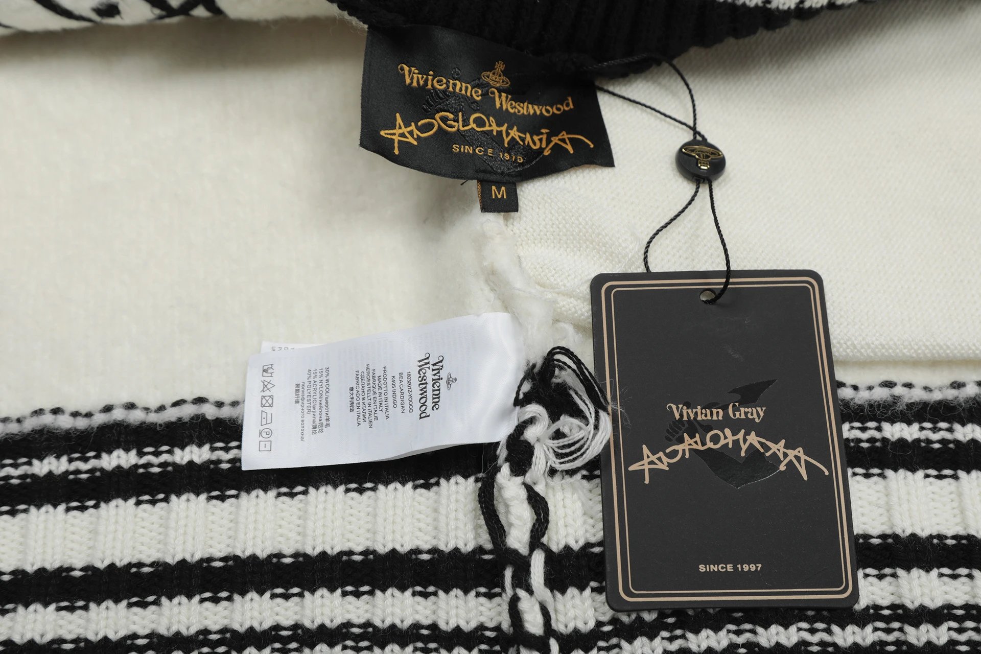 Vivienne Westwood Red Label Orb Logo Striped Trim Cardigan White - 4