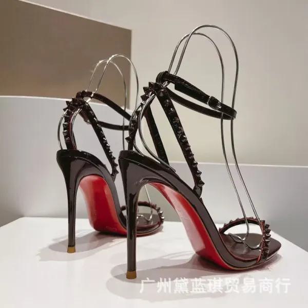 Christian Louboutin Pigalle Follies Studded Patent Leather Red Sole Stilettos - 8