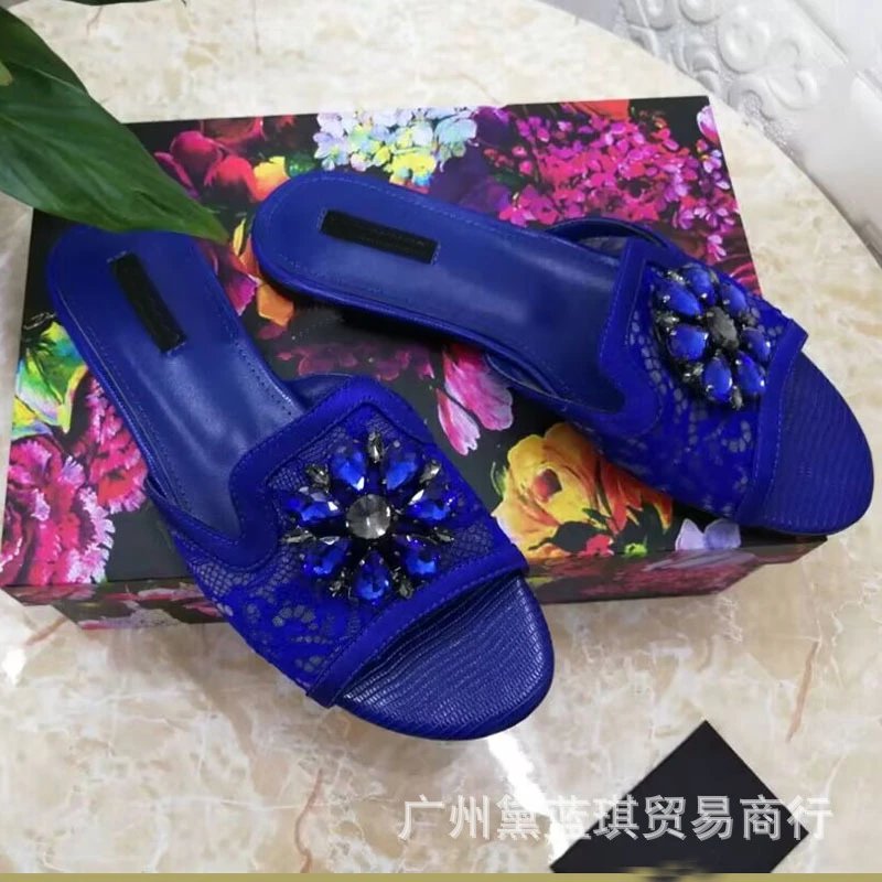 Dolce & Gabbana Floral Embellished Black Lace Slippers - 7