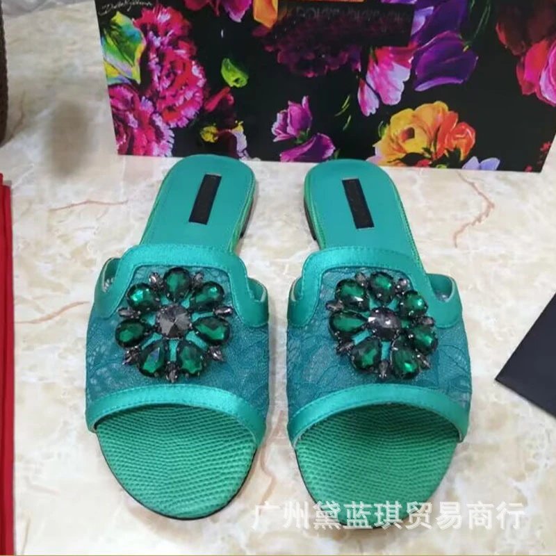 Dolce & Gabbana Floral Embellished Black Lace Slippers - 2