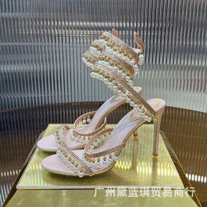 Versace Medusa Sandals White Pearl & Crystal Embellished Heels - 5