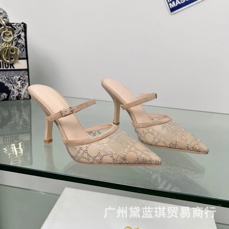 Dior Oblique Mesh Mule Heels Black Silver - 6