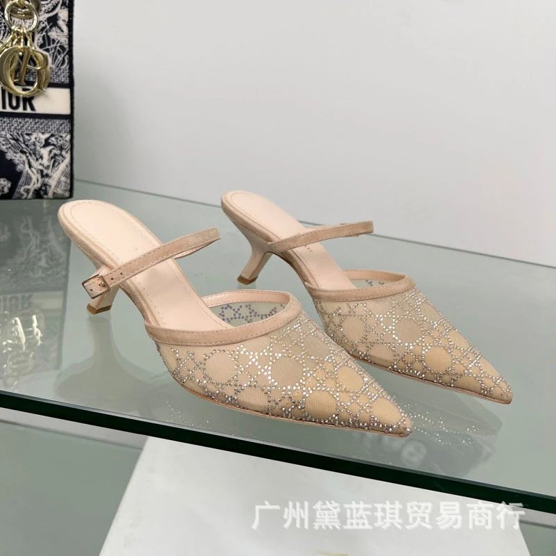 Dior Oblique Mesh Mule Heels Black Silver - 7