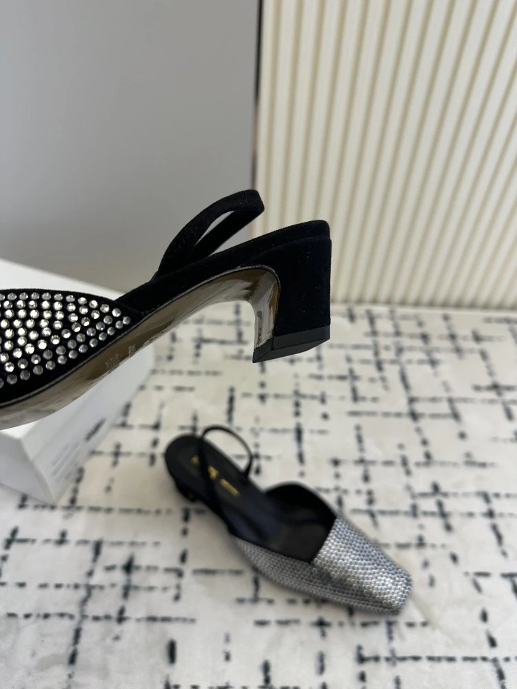 RHAITE Square-Toe Slingback Heels Black - 7