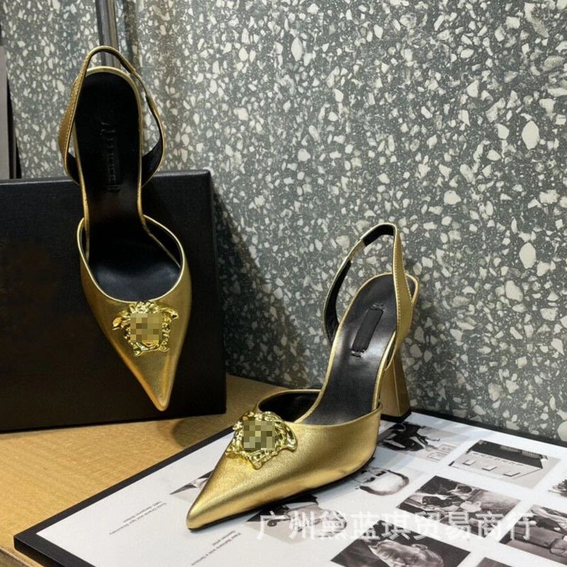 Versace Medusa Slingback Heels Gold Metallic Stilettos - 4