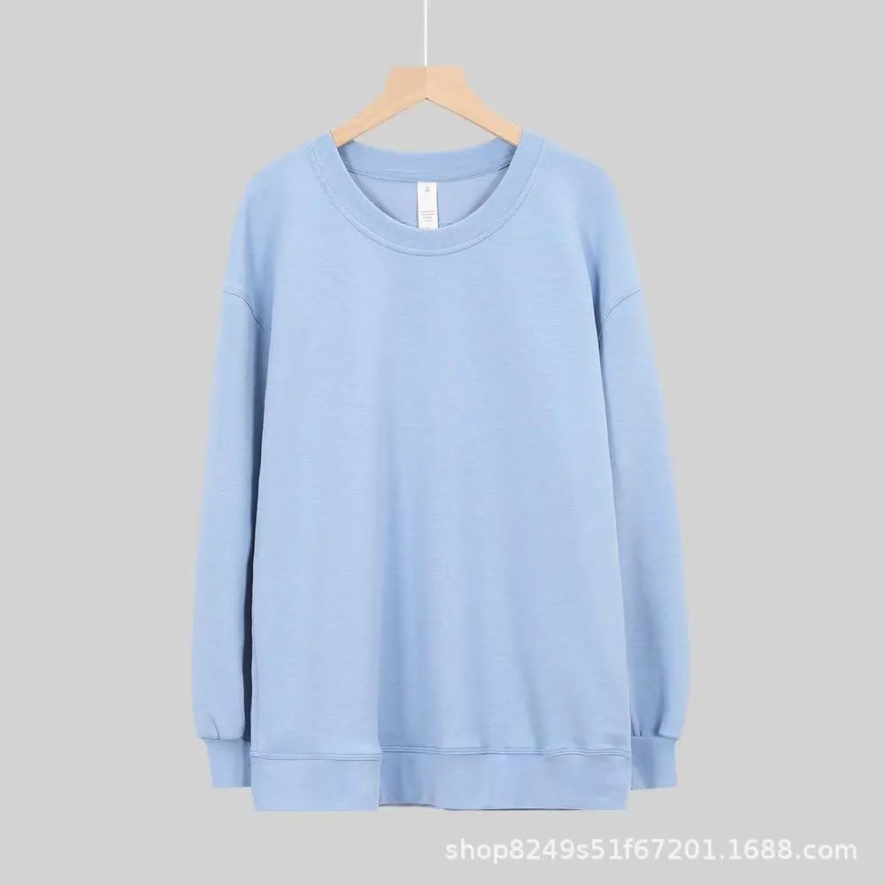 Haze blue po round neck long hoodie