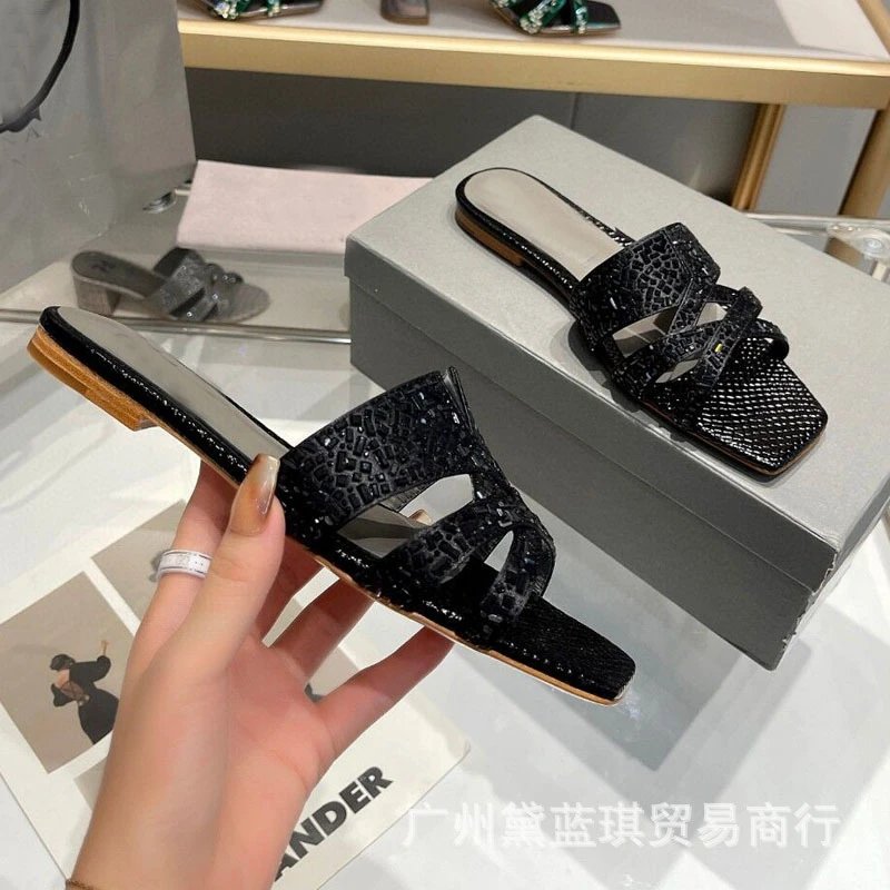 Red Crystal-Embellished Croc-Print Slide Sandals - 4