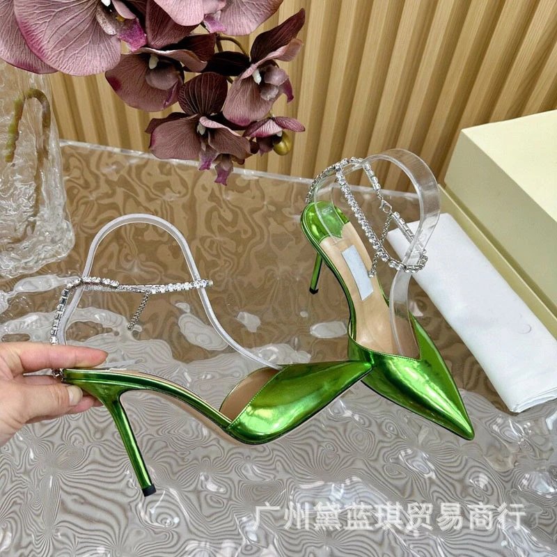 Purple Patent Leather Stiletto Heels with Crystal-Embellished Clear Strap Heels - 5