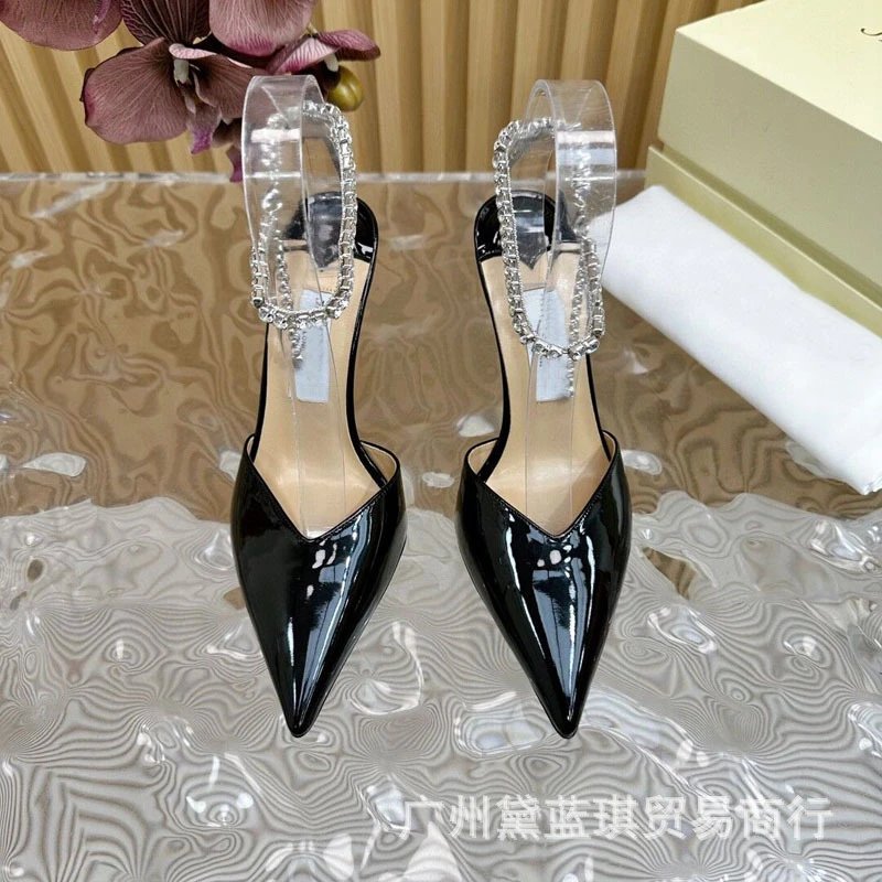 Purple Patent Leather Stiletto Heels with Crystal-Embellished Clear Strap Heels - 10